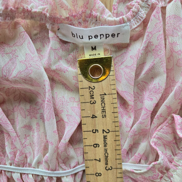 Blu Pepper Women's Peasant Blouse Medium Boho Semi-sheer Ruffle Floral Regency - Picture 6 of 10